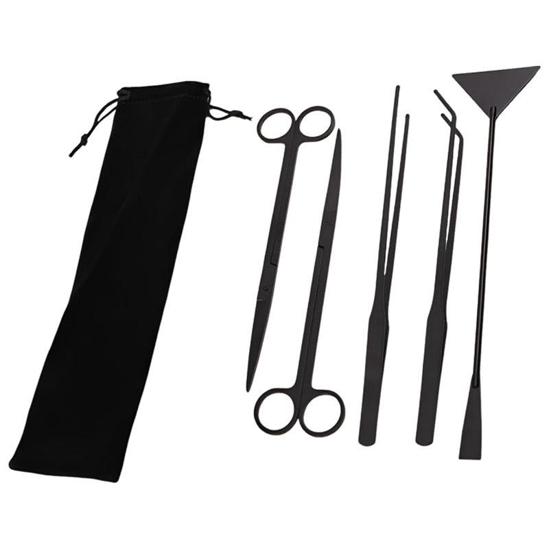 Planted Aquarium Tool Kit - TFORU-Langes Schwarzes Edelstahl-Aquascaping-Werkzeugset (5-teilig), Aquarium-Werkzeugset inklusive