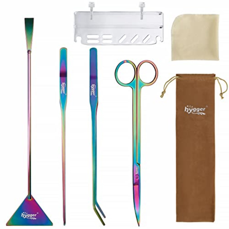 Planted Aquarium Tool Kit - 6-in-1 Langstieliges Aquascaping-Werkzeugset, Premium Aquapflanzen-Pinzetten, Scheren