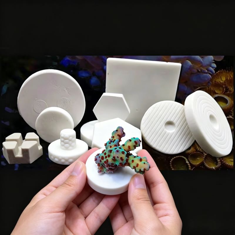 Aquarium Plant Ornament - SPS Keramik-Korallen-Frag-Platten-Basis, quadratische T-förmige Schale, Meerwasser-Korallen-Frag-Plattenbasis,