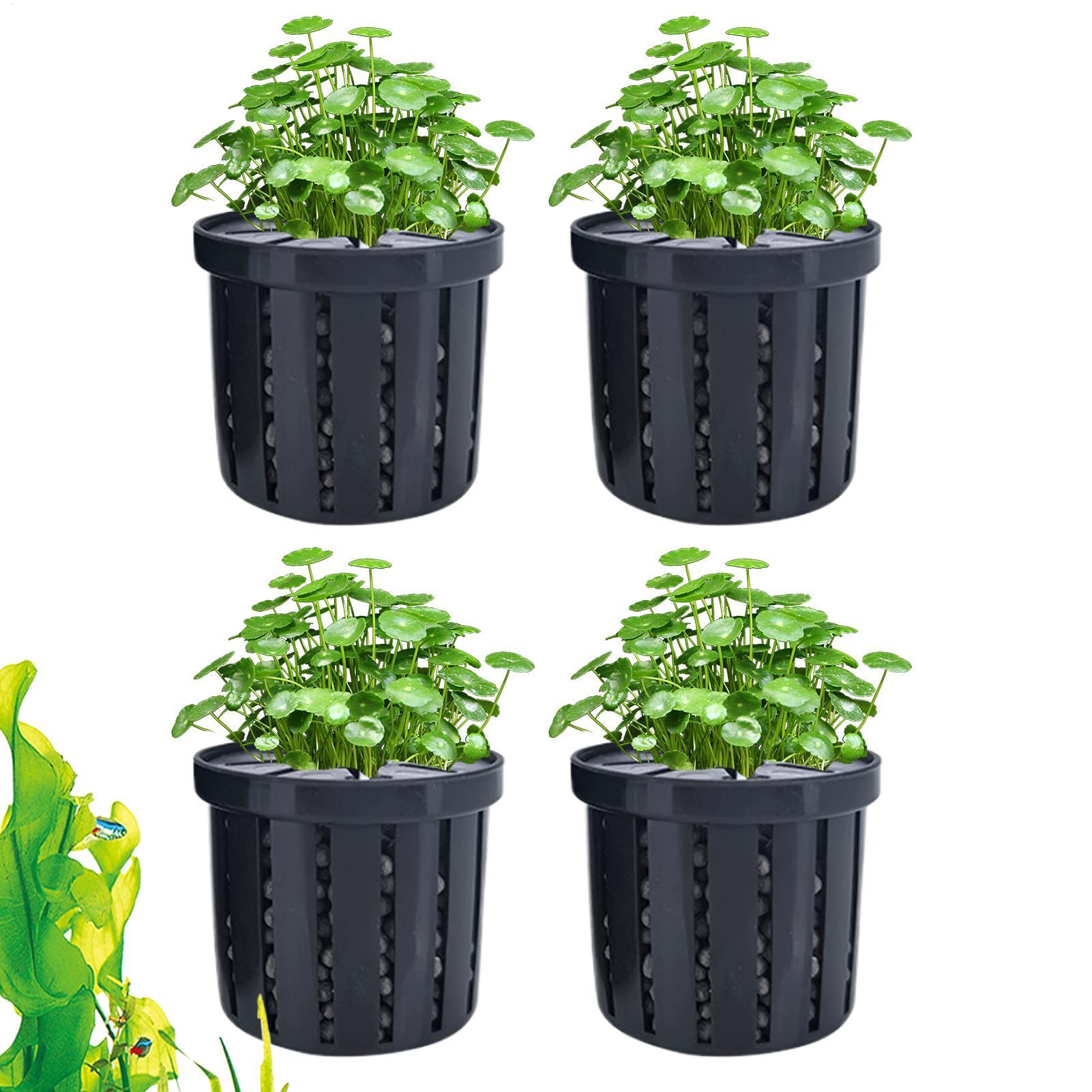 Aquarium Plant Ornament - 4-teiliger Aquarium-Pflanztopf mit Schwamm-Saugnäpfen, der sich