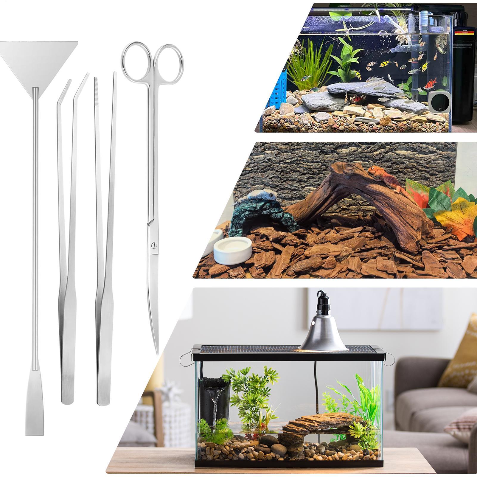 Planted Aquarium Tool Kit - 4-teiliges Aquarium-Werkzeugset, Edelstahl-Reinigungsset für Aquarien mit
